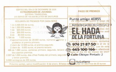 Reverso de un d&eacute;cimo de Navidad con el sello de una administraci&oacute;n de loter&iacute;as de Huesca